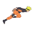 Naruto Uzumaki performing his signature forward-leaning ninja run in pixel art style.