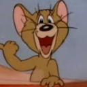Jerry Mouse with a wide, joyful, and mischievous grin on his face.