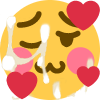 Yellow emoji face with a blushing expression, heart eyes, and suggestive white liquid overlays.