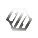 A metallic silver hexagonal emblem with sharp geometric lines against a dark background.