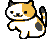 A small pixelated calico cat swiping its paw through the air.