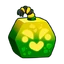 A green and yellow cartoon bomb with a mischievous face and a lit fuse.