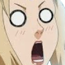 Tsunade from Naruto with a shocked expression, wide eyes, and an open mouth.