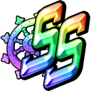 A stylized rainbow-colored SS rank symbol with a gear-like background.