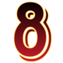 Number eight in a bold red font with a glowing gold outline and 3D depth.