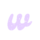 A stylized, purple pixel art letter W with white sparkles overlaying it on a black background.
