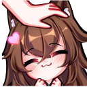 Anime girl with cat ears smiling happily while receiving a head pat from a hand with a pink heart floating nearby.