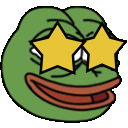Pepe the frog with large yellow stars for eyes looking dazzled.