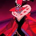 Valentino from Hazbin Hotel looking down with a blank, unimpressed expression.