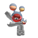 Cura robot with a single red eye and floating gray appendages looking slightly confused.