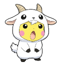 Pichu wearing a white goat onesie with a shocked expression.