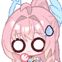 An anime girl with pink hair receiving a gentle headpat from a hand with hearts appearing around her.