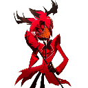 Alastor from Hazbin Hotel standing with a smug expression and hand near his face.