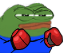 Pepe the Frog wearing red boxing gloves and looking ready to fight.