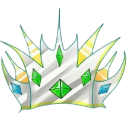 Crown with silver metal and green and blue gemstones in a pixel art style.