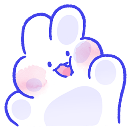 A cute white bunny waving its paw with a happy expression.