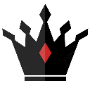 A black crown icon with a small red diamond in the center.