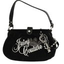 Black Juicy Couture handbag with a silver key charm hanging from the side.