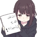 Anime girl with a sad expression holding a white sign with Arabic text.