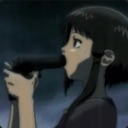 Anime girl holding a gun to her mouth with a blank expression.
