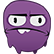 A purple blob character with a suspicious side-eye gaze and a lopsided, uncertain grin.