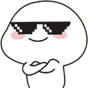A white blob character wearing pixelated sunglasses with a smug, confident expression and arms crossed.