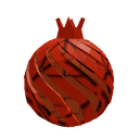 Pomegranate fruit rendered in a stylized, dark red 3D design.