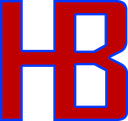 Letters H and B in a bold, blocky font with red fill and blue outline.