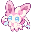Sylveon with large blue eyes and a pink bow looking happy and cute.