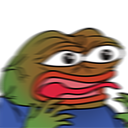 Pepe the Frog with wide, frantic eyes and an open, screaming mouth.