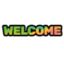 The word Welcome written in a bold, colorful gradient font.