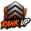 Silver chevrons above the text Rank Up in orange and white font.