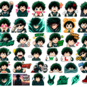 Izuku Midoriya in various chibi expressions and poses from My Hero Academia.
