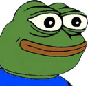 Pepe the Frog with a wide, smug grin and half-lidded eyes.