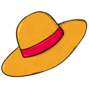 Straw hat with a red ribbon band in a simple anime art style.