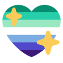 Heart shape with a blue and green gradient filled with two glowing yellow stars.