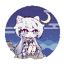 Kiana Kaslana with cat ears sitting under a moon and stars while changing expressions.