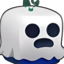 Ghost with a white blocky head and a blue base looking shocked with wide dark eyes and an open mouth.
