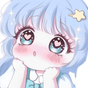 Anime girl with blue hair and heart-shaped pupils looking up with a blushing, adoring expression.