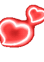 Multiple glowing red hearts arranged in a cluster with a soft white border.