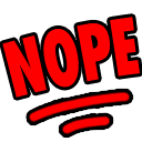 The word NOPE written in bold red tilted capital letters against a black background.
