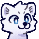 A cute white wolf pup with bright blue eyes and a friendly, curious expression rendered in pixel art style.