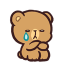 A cute brown bear sitting with arms crossed and a single blue tear falling from its eye.