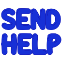 Blue bubble letters spelling out the words SEND HELP in a pixelated style.
