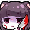 Anime cat girl with a deadpan expression holding a blood-stained knife.