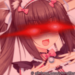 Chocola from Nekopara with glowing red laser eyes beaming across her face.
