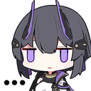 Anime girl character with purple eyes and hair looking unimpressed with a deadpan expression.