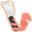 A pink worm holding a large kitchen knife with a serious expression.