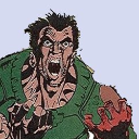 Doomguy screaming in a fit of intense, bloody rage.