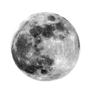 Moon showing a detailed cratered lunar surface in high contrast.